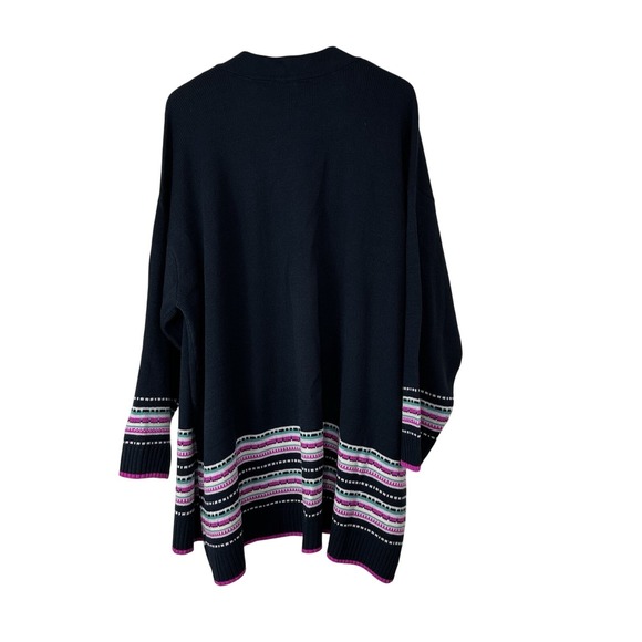 Lane Bryant Long Line Cardigan Sweater Womens 26/28 Blue Multicolor Trim Duster - Picture 3 of 8